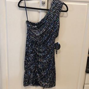 NWT As U Wish Sequin One Shoulder Holiday Dress